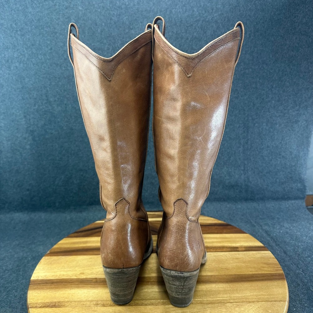 Frye Taylor Pull On Tan Leather Western Tall Boots Pointed Toe Womens Size 10B - Picture 7 of 11